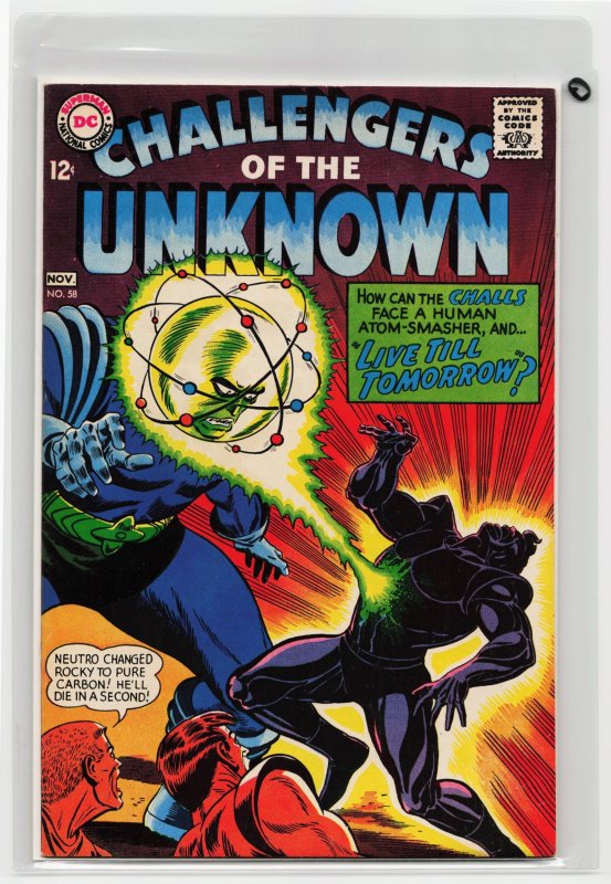 Challengers of the Unknown #58 (DC Comics, 1967), raw, ungraded comic book — front cover