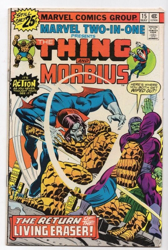 Two-in-One #15 (Marvel Comics, 1976), raw comic book in FN/VF 7.0 condition — front cover