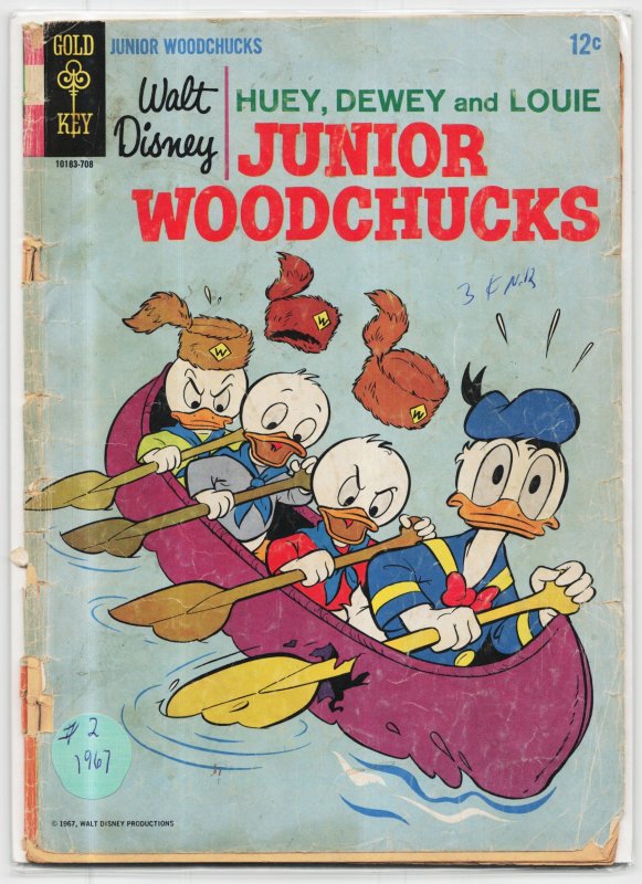 Walt Disney Huey, Dewey and Louie Junior Woodchucks #2 (Gold Key, 1967), raw, ungraded comic book — front cover