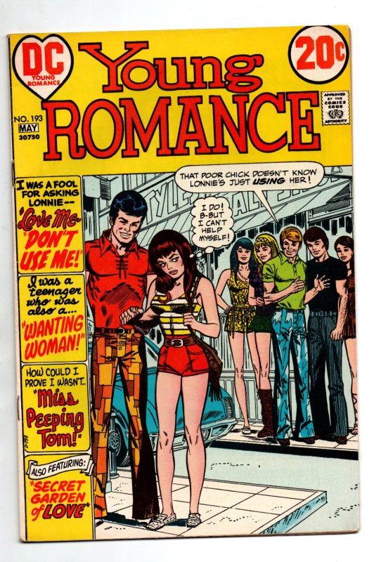 Young Romance #193 (DC Comics, 1973), raw comic book in FN+ condition — front cover
