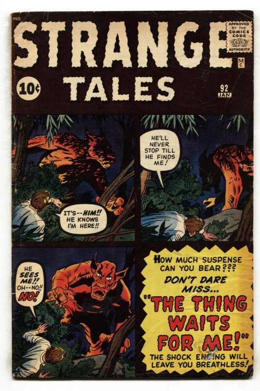 Strange Tales #92 (Marvel Comics, 1962), raw comic book in VG condition — front cover