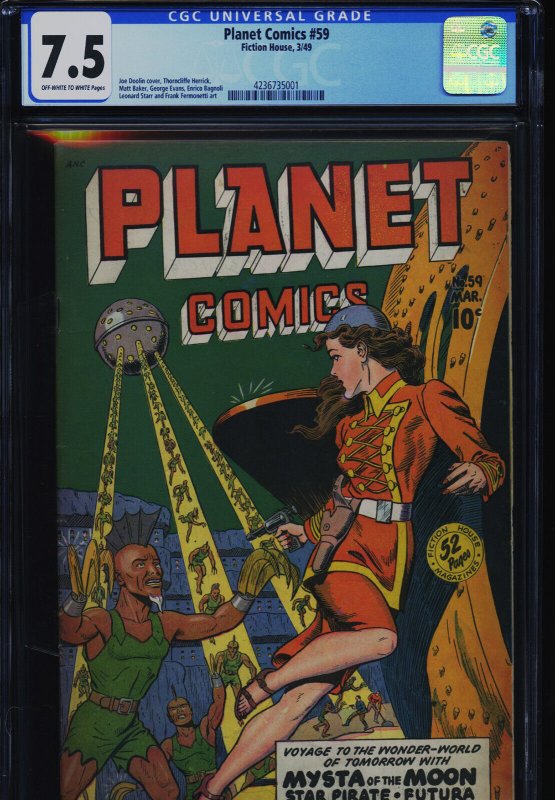 Planet Comics #59 (Fiction House), CGC 7.5 graded comic book, Universal Blue label — front cover in its holder