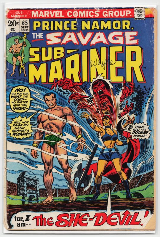 Sub-Mariner #65 (Marvel Comics, 1973), raw, ungraded comic book — front cover