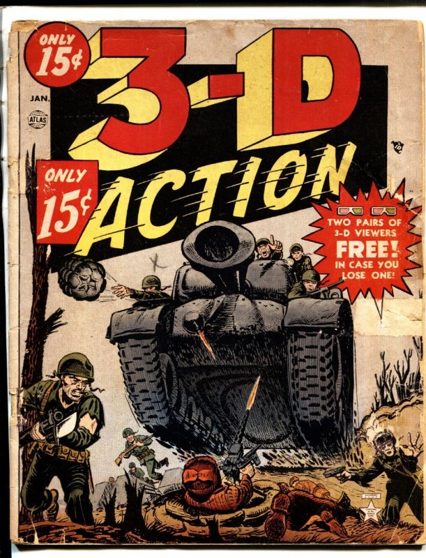 3-D Action #1 (Atlas Comics), raw, ungraded comic book — front cover