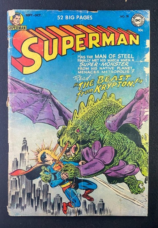 Superman #78 (DC Comics, 1939), raw comic book in GD- 1.8 condition — front cover