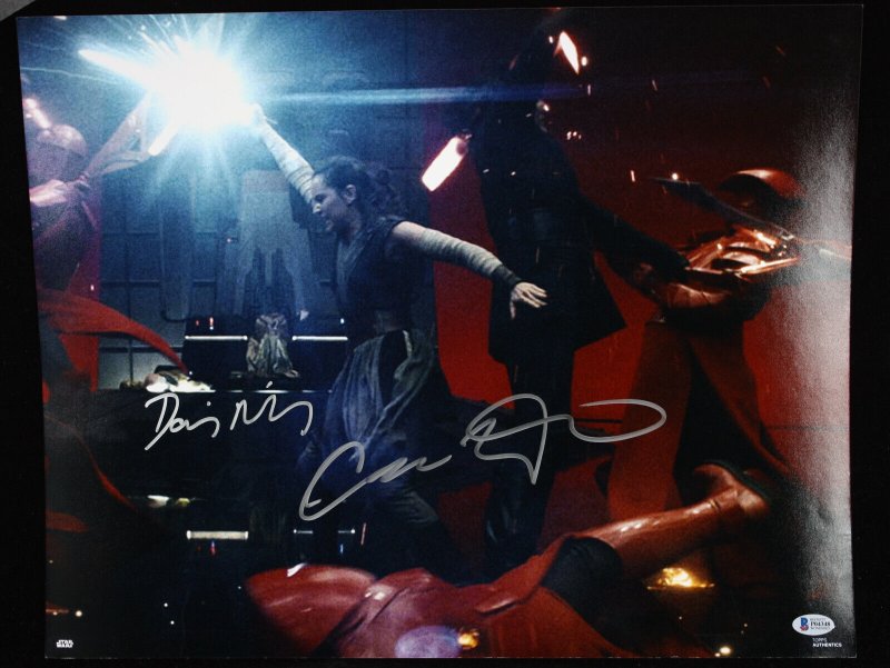 Rey & Kylo Ren VS Praetorian Guards Print - Signed by Daisy Ridley & Adam Driver, raw, ungraded comic book — front cover