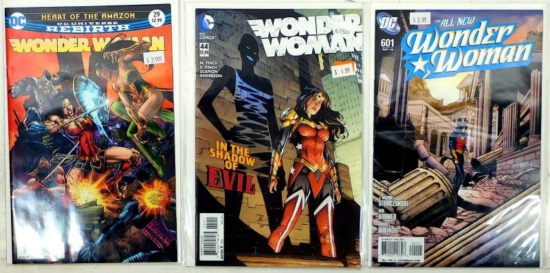 Wonder Woman Lot of 3 #3rd 601, 4th 44, 5th 29 (2017) DC Comics 1st Print (DC Comics, 2017), raw, ungraded comic book — front cover