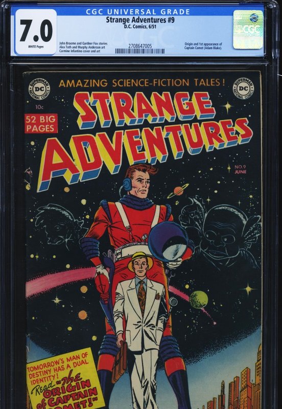 Strange Adventures #9 (DC Comics), CGC 7.0 graded comic book, Universal Blue label — front cover in its holder
