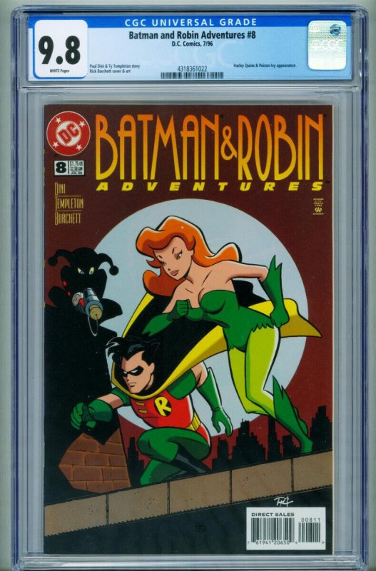 Batman and Robin Adventures #8 (DC Comics), CGC 9.8 graded comic book, Universal Blue label — front cover in its holder