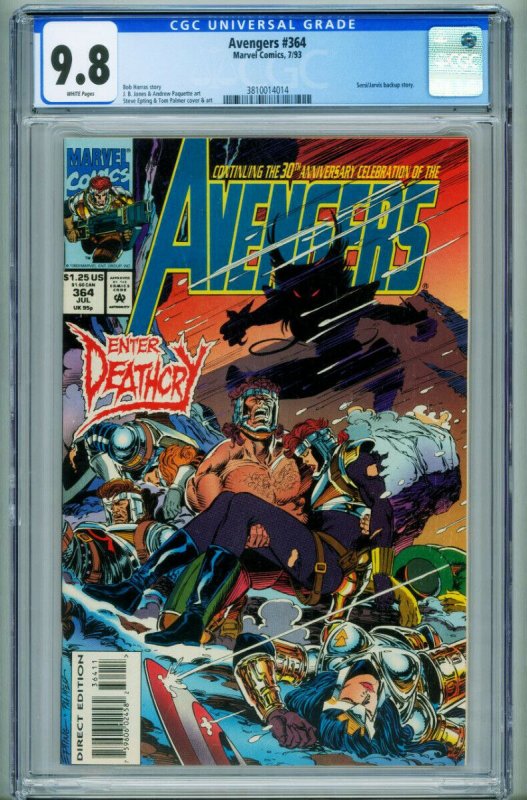 Avengers #364 (Marvel Comics, 1993), CGC 9.8 graded comic book, Universal Blue label — front cover in its holder