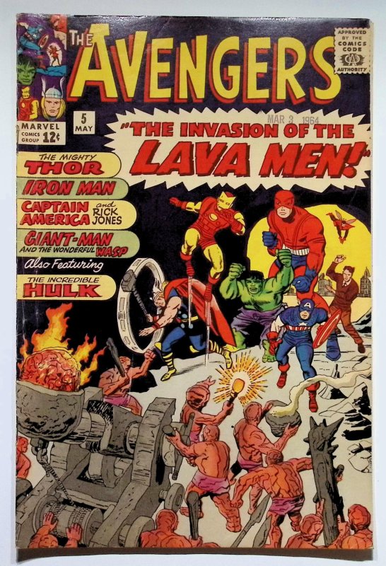 The Avengers #5 (Marvel Comics, 1964), raw, ungraded comic book — front cover