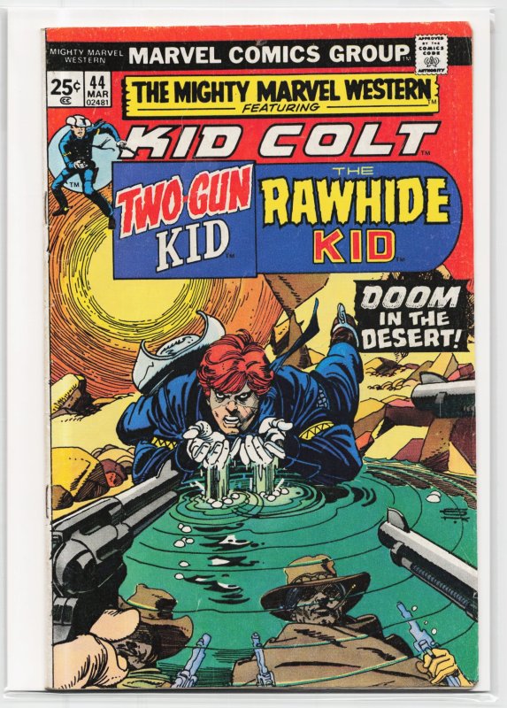 The Mighty Marvel Western #44 (Marvel Comics, 1976), raw, ungraded comic book — front cover