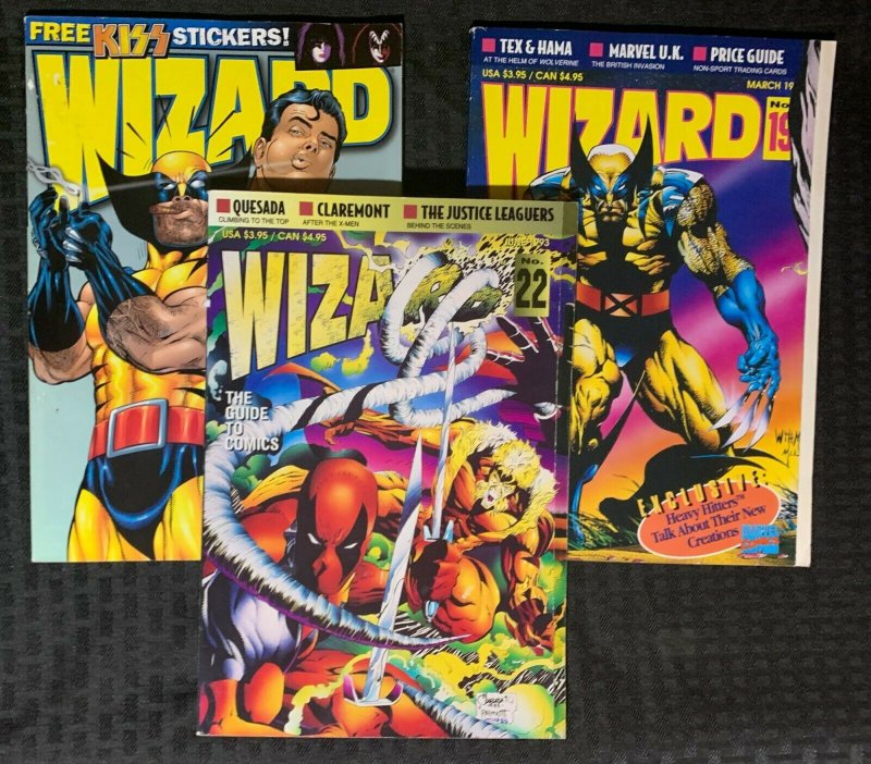 1993/98 Wizard Magazine #19 22 & 85 LOT of 3 Fn/fn-+ Wolverine Deadpool Superman, raw comic book in FN condition — front cover