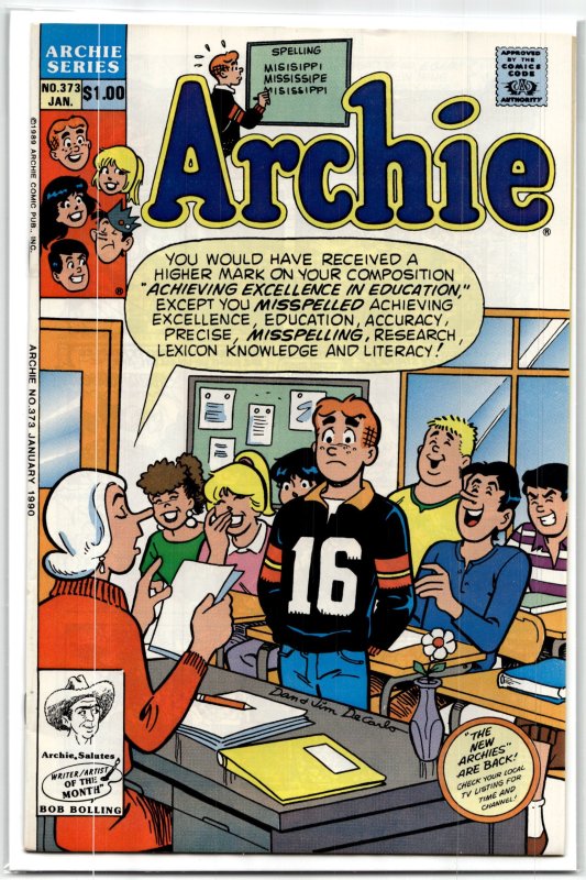 Archie #373 (Archie Comics, 1990), raw, ungraded comic book — front cover