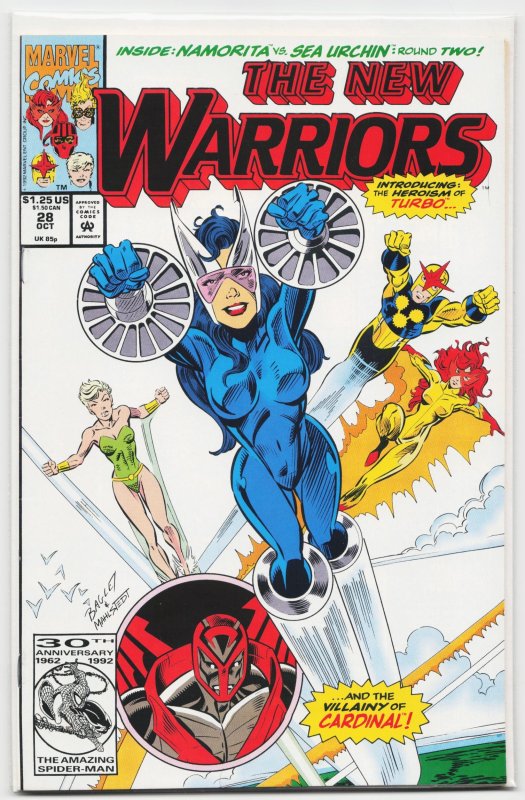 The New Warriors #28 (Marvel Comics, 1992), raw, ungraded comic book — front cover