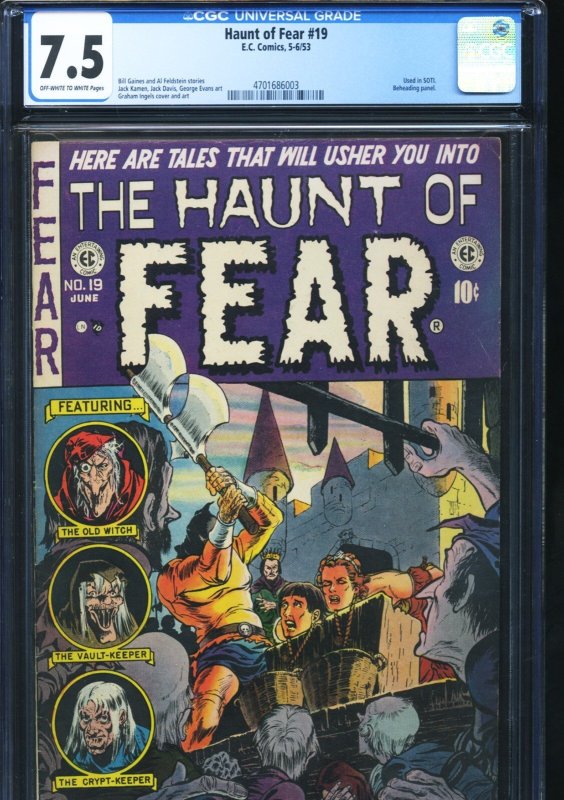Haunt of Fear #19 (EC Comics), CGC 7.5 graded comic book, Universal Blue label — front cover in its holder