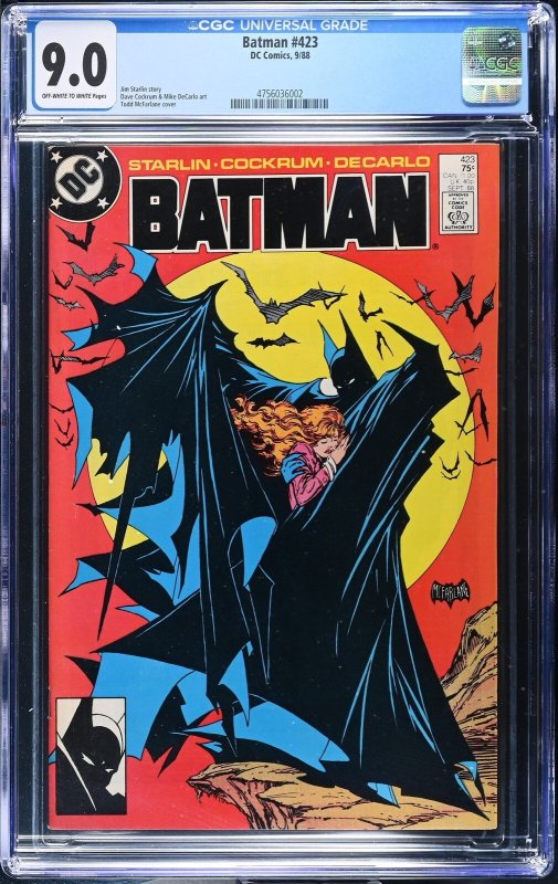 Batman #423 (DC Comics, 1988), CGC 9.0 graded comic book, Universal Blue label — front cover in its holder