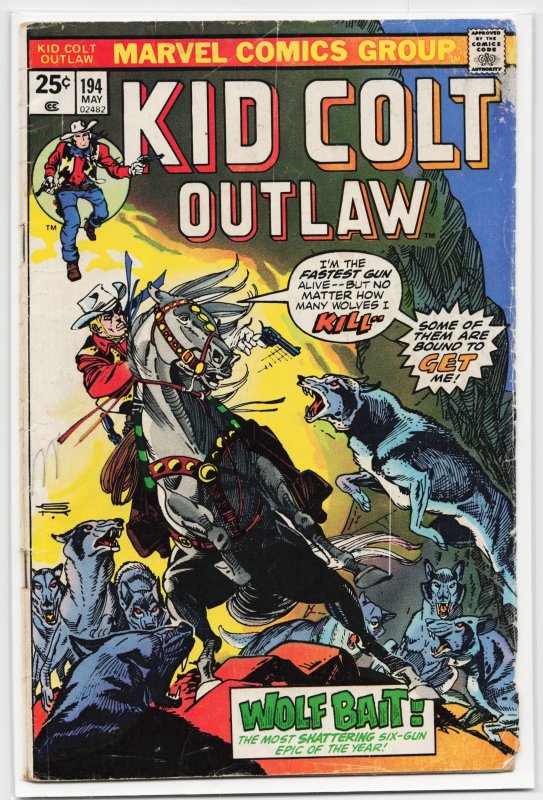 Kid Colt Outlaw #194 (Marvel Comics, 1975), raw, ungraded comic book — front cover