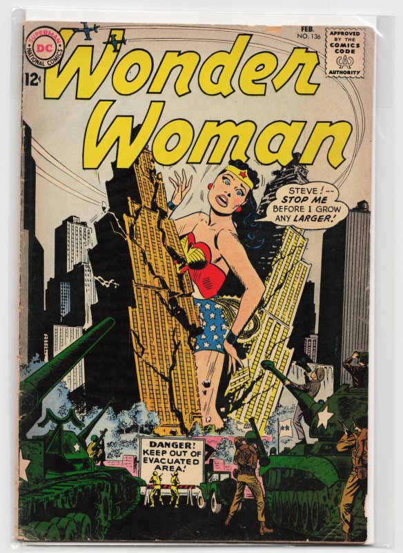 Wonder Woman #136 (DC Comics, 1963), raw, ungraded comic book — front cover