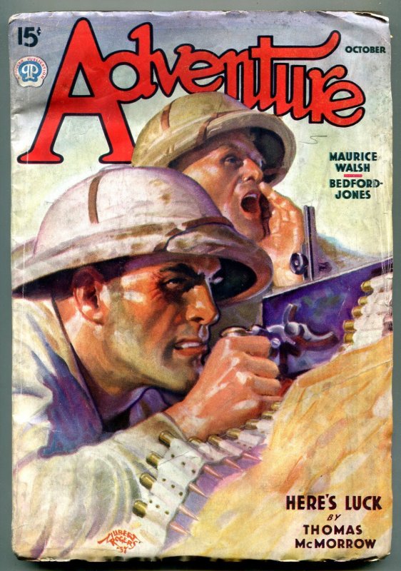 Pulp: Adventure Pulp October 1937- Maurice Walsh- Bedford Jones FN (1937), raw comic book in FN condition — front cover