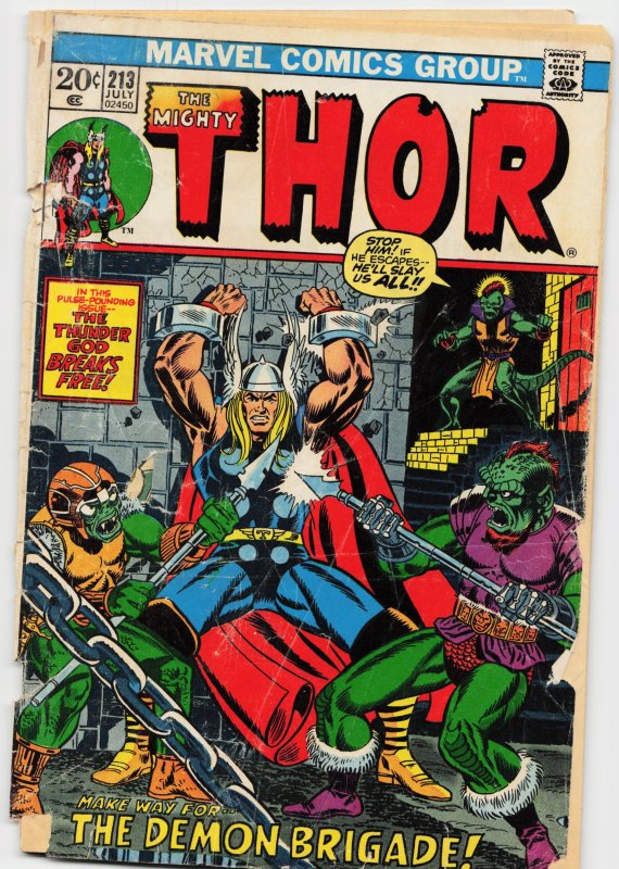 Thor #213 (Marvel Comics, 1973), raw, ungraded comic book — front cover