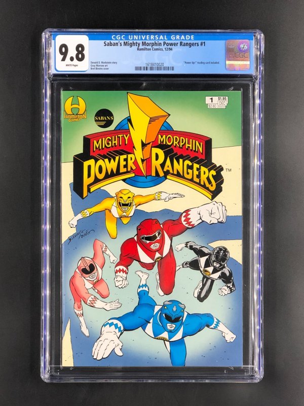Saban's Mighty Morphin Power Rangers #1 (1994), CGC 9.8 graded comic book, Universal Blue label — front cover in its holder