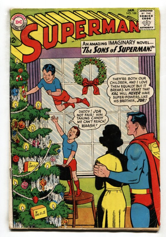 Superman #166 (DC Comics, 1964), raw comic book in VG- condition — front cover