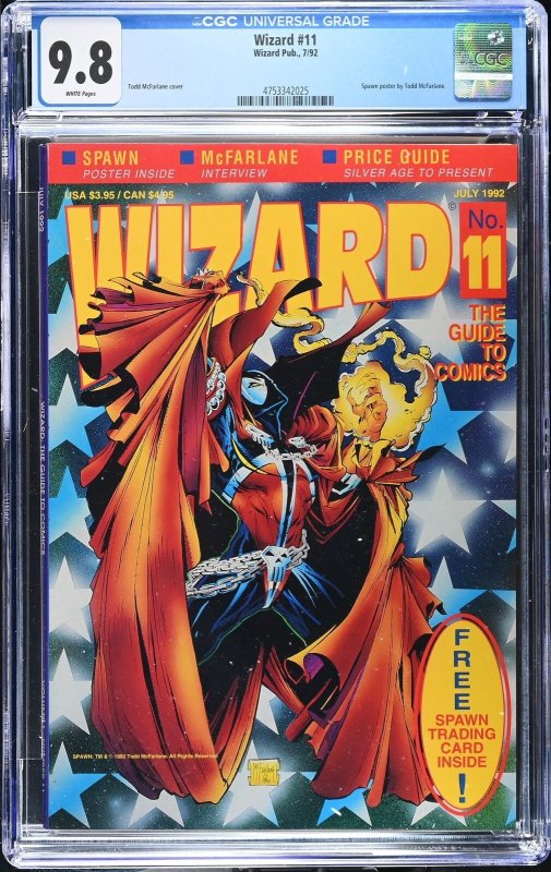Wizard #11, CGC 9.8 graded comic book, Universal Blue label — front cover in its holder