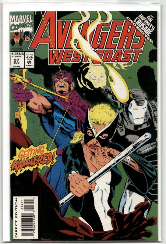 Avengers West Coast #97 (Marvel Comics, 1993), raw, ungraded comic book — front cover
