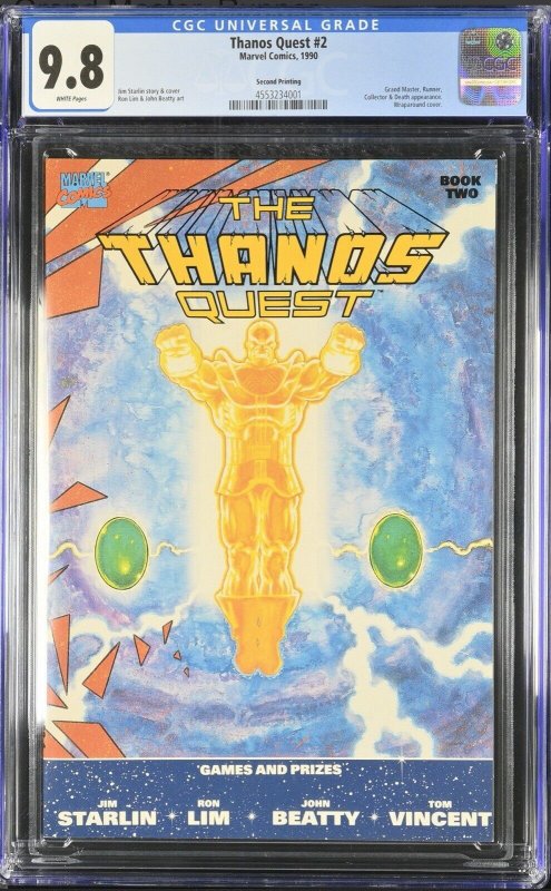 Thanos Quest #2 (Marvel Comics, 1990), CGC 9.8 graded comic book, Universal Blue label — front cover in its holder