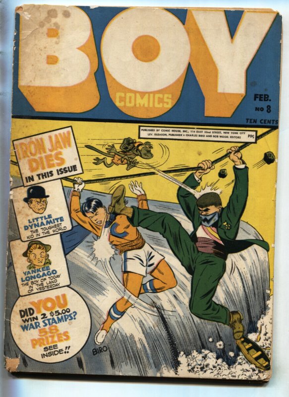 Boy Comics #8 (Lev Gleason Publications, 1943), raw, ungraded comic book — front cover