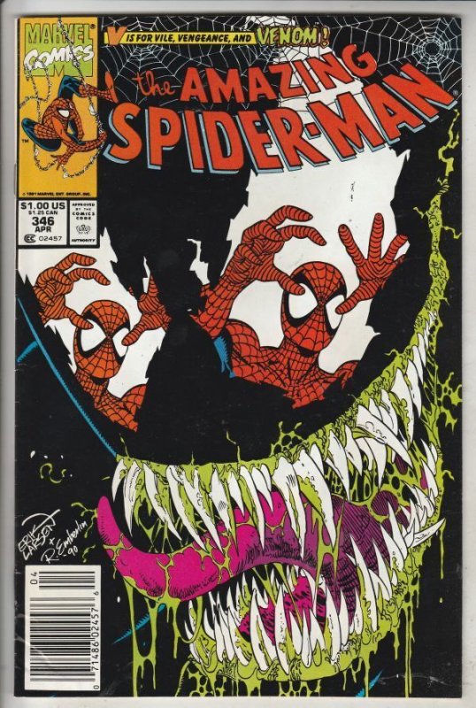 Amazing Spider-Man #346 (Marvel Comics, 1991), raw comic book in VF/NM condition — front cover