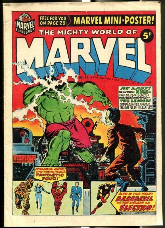 Mighty World of Marvel #22 (Marvel Comics), raw comic book in FN condition — front cover