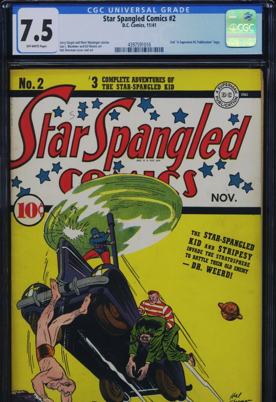Star Spangled Comics #2 (DC Comics), CGC 7.5 graded comic book, Universal Blue label — front cover in its holder