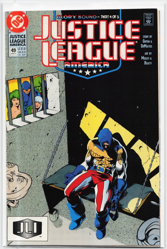 Justice League America #49 (DC Comics, 1991), raw, ungraded comic book — front cover