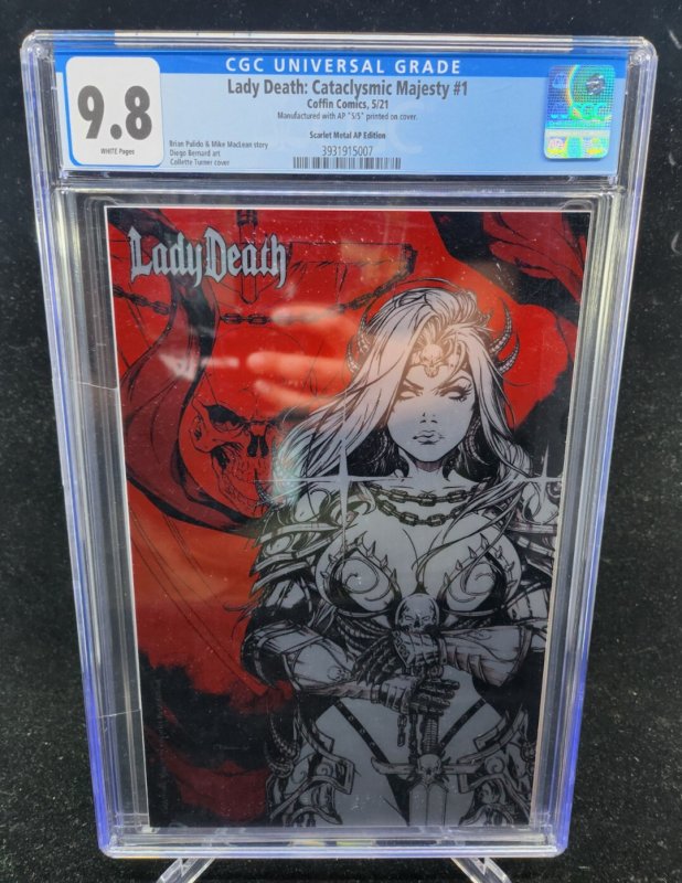 Lady Death: Cataclysmic Majesty #1 (2021), CGC 9.8 graded comic book, Universal Blue label — front cover in its holder