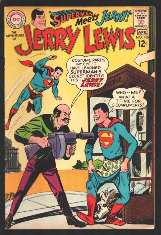 Adventures of Jerry Lewis #105 (DC Comics, 1968), raw comic book in FN- condition — front cover