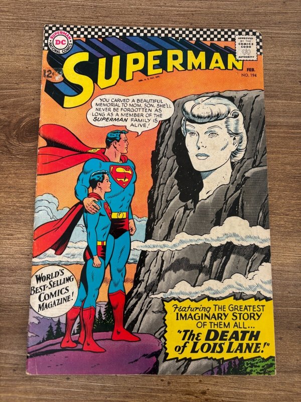 Superman #194 (DC Comics), raw comic book in VG condition — front cover