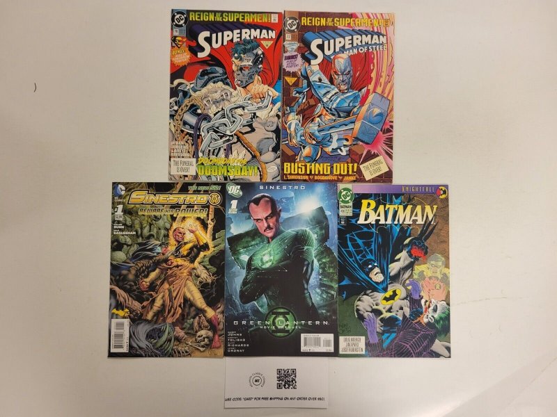 5 DC Comics #22 78 Superman Man of Steel + #1 1 Sinestro + #496 Batman 63 TJ29, raw, ungraded comic book — front cover