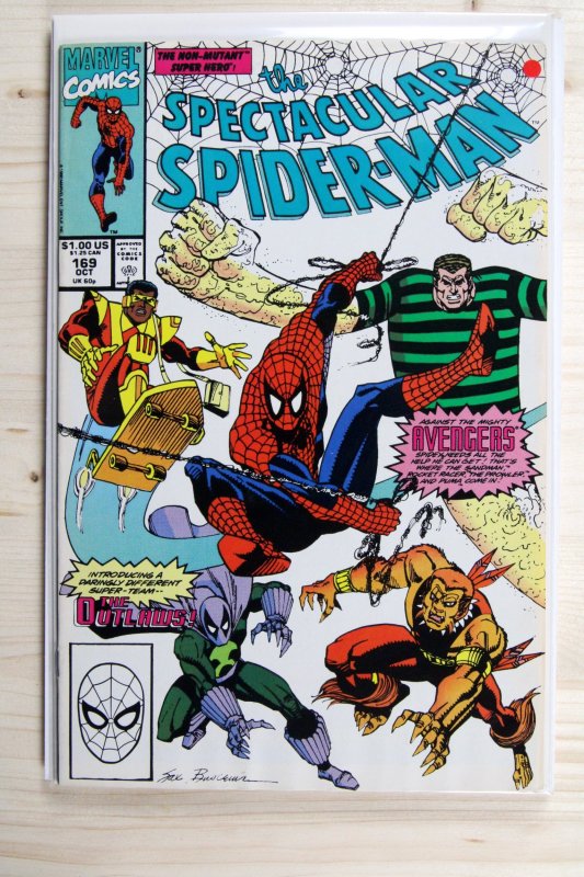 The Spectacular Spider-Man #169 (Marvel Comics, 1990), raw comic book in VF/NM 9.0 condition — front cover
