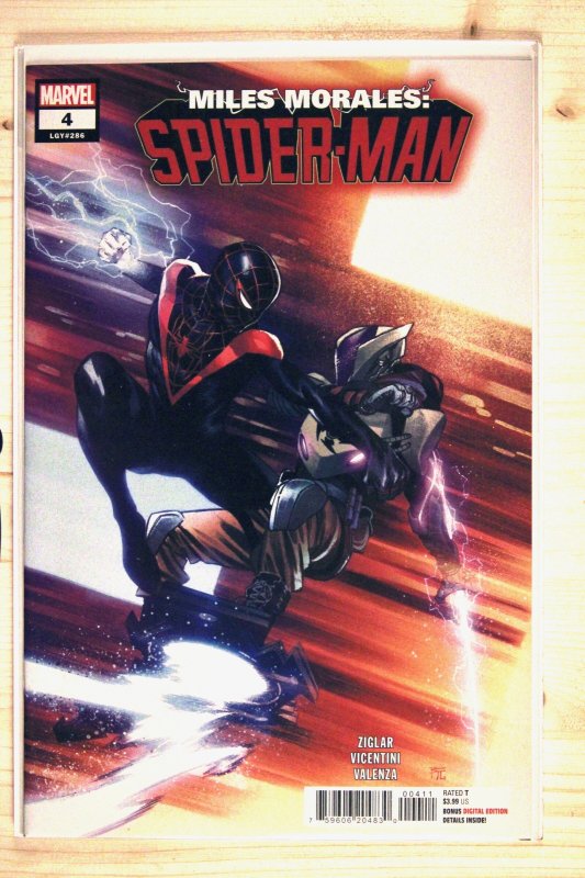 Miles Morales: Spider-Man #4 (Marvel Comics, 2023), raw comic book in NM+ 9.6 condition — front cover