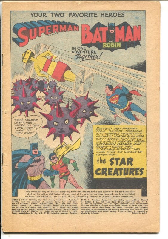 World's Finest #108 (DC Comics, 1960), raw, ungraded comic book — front cover