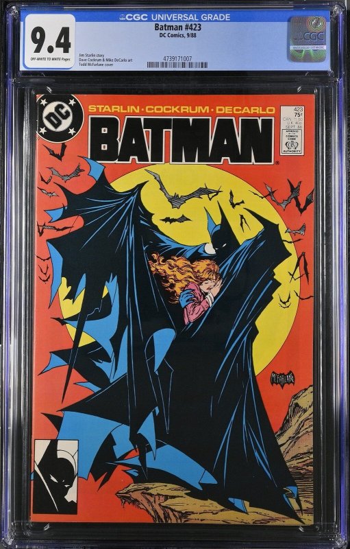 Batman #423 (DC Comics, 1988), CGC 9.4 graded comic book, Universal Blue label — front cover in its holder