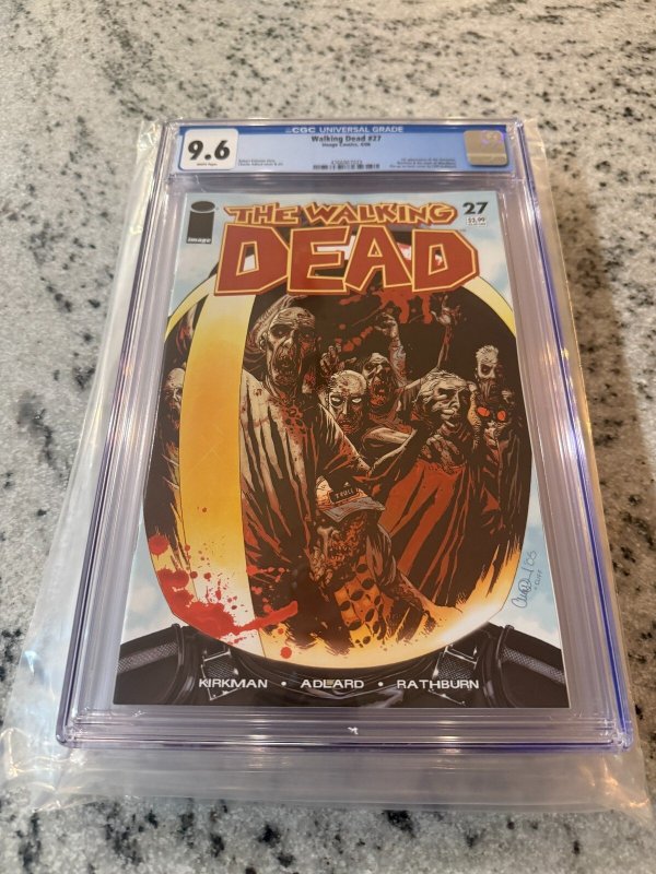 The Walking Dead #27 (Image Comics), CGC 9.6 graded comic book, Universal Blue label — front cover in its holder