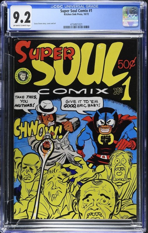 Super Soul Comix #1 (1972), CGC 9.2 graded comic book, Universal Blue label — front cover in its holder