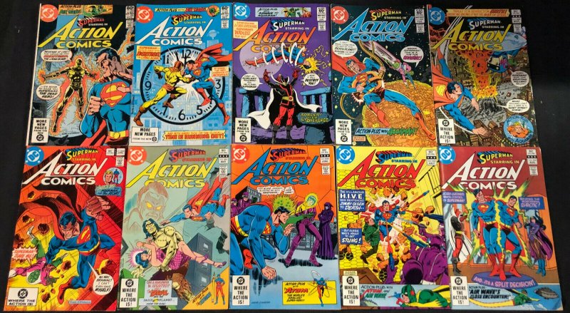 Action Comics Superman Bronze Age Run of #525-534 (VF), raw comic book in VF condition — front cover