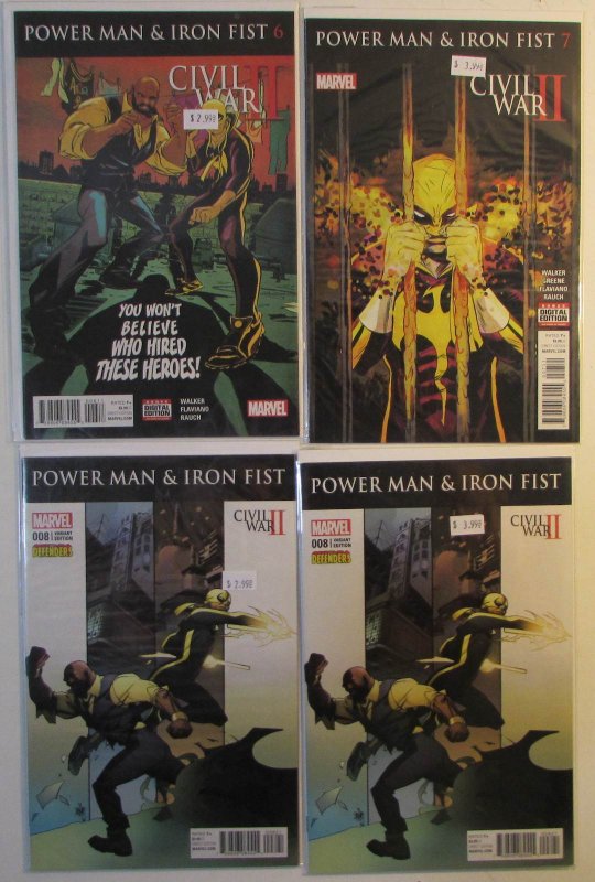 2016 Power Man & Iron Fist Lot of 4 #6, 7, 8 b x2 Marvel Comic Books (Marvel Comics, 2016), raw, ungraded comic book — front cover