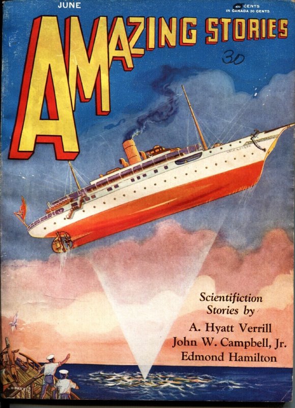 Amazing Stories June 1930-Edmond Hamilton-L. Morey Cover (Experimenter Publishing, 1930), raw, ungraded comic book — front cover