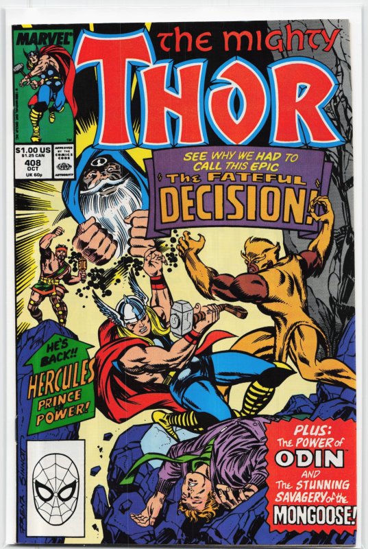 The Mighty Thor #408 (Marvel Comics, 1989), raw, ungraded comic book — front cover