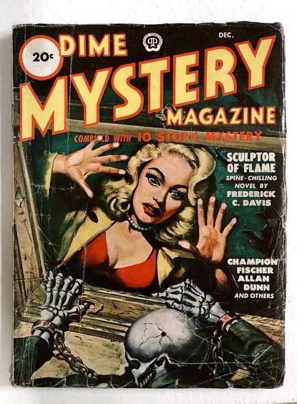 Dime Mystery - Dec 1948 - Woman Sees Skeleton in Chains with Bullet Hole in Head (1948), raw, ungraded comic book — front cover